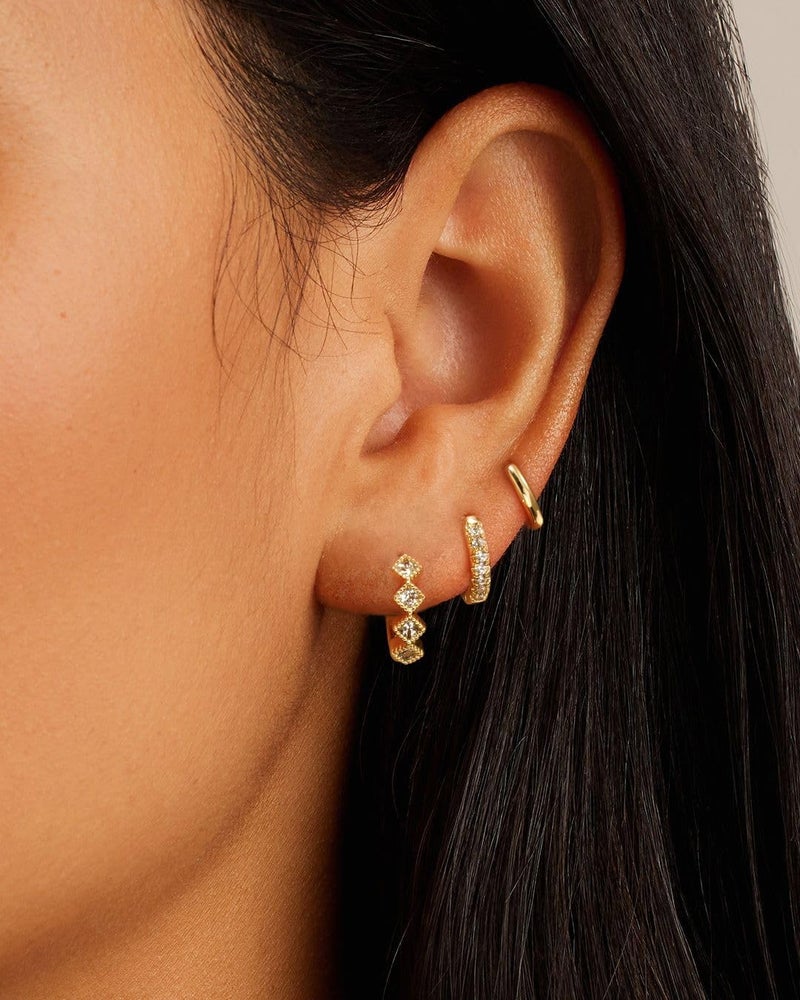 Rotnso Gold Hoop Earrings Set for Women Trendy, 14K Gold Plated Chunky Hypoallergenic Small Diamond Cartilage Hoops Cute Cubic Zirconia Dangle Stud Earrings Jewelry Gifts - Image 3